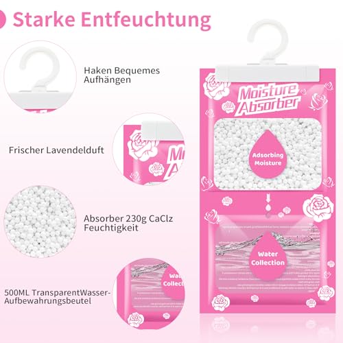 Boadw 10 x 230g Hanging Dehumidifier with Fragrance, Moisture Absorbing Closet for Basements, Bedrooms, Bathrooms, Anti-Moisture, Anti-Mildew, Deodorizing Deodorizing Bag - Rose Scent