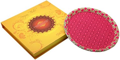 Ethnic Style Hand Art Work Stainless Steel Decorative Poojan Thali Set With Idol Of Laxmi Ganesh Embellished With Classic Stone Work