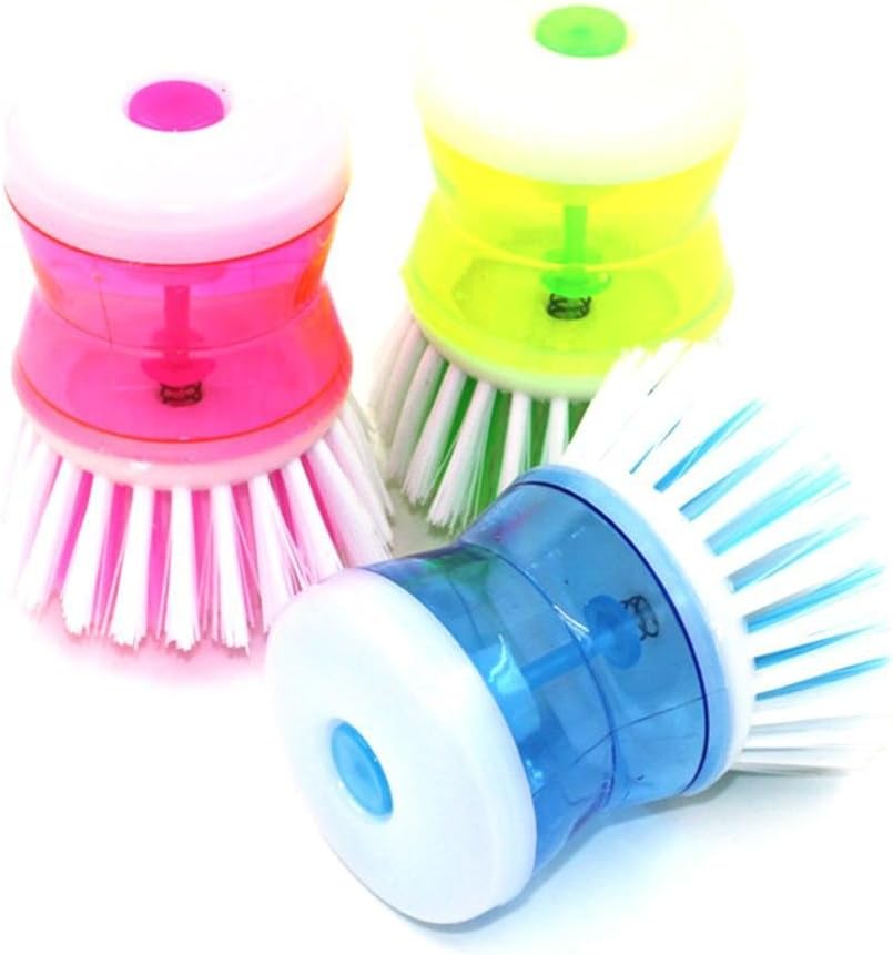 LJTOUS Random Color Dish-Washing Press Pan Brush with Washing up Liquid Soap Dispenser Kitchen Utensil Pot Clean Brush Kitchen Tool