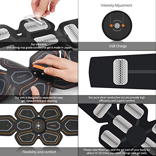 BLUE LOVE ABS Stimulator Muscle Toner Abdominal Toning Belt Workouts Portable EMS Training Home Office Fitness Equipment for Abdomen/Arm/Leg Training(USB Charging) - Thumbnail 5