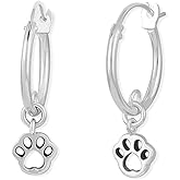 Boma Jewelry Sterling Silver Paw Print Snap Down Closure Tube Hoop Earrings