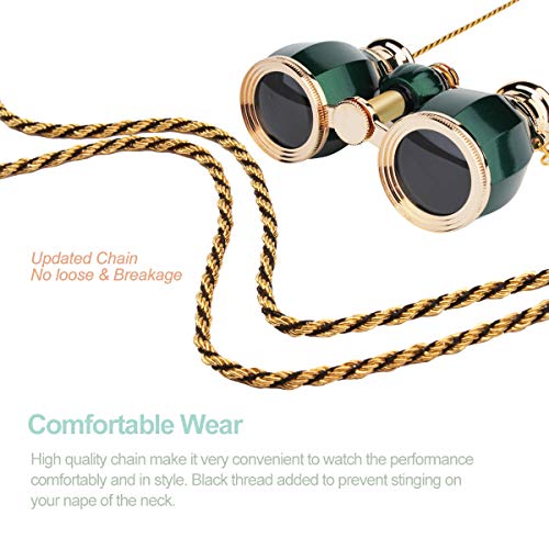 ESAKO Opera Glasses for Women Adults 4x30mm Compact Binoculars for Theater Concert with Removable Chain Green