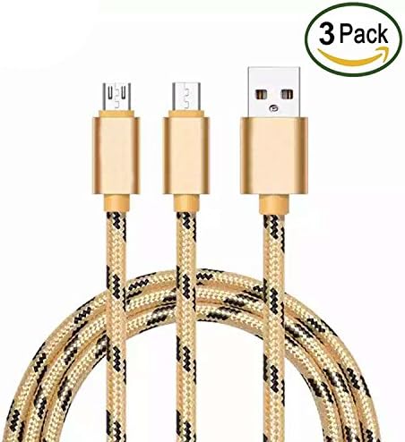 Micro USB Cable, High Speed 2.0 A Male to Micro B, Sync &amp; Charging Nylon Braided Cable, 6.6 Feet, for Smartphone&amp;Tablets (3 Pack) ( Gold）