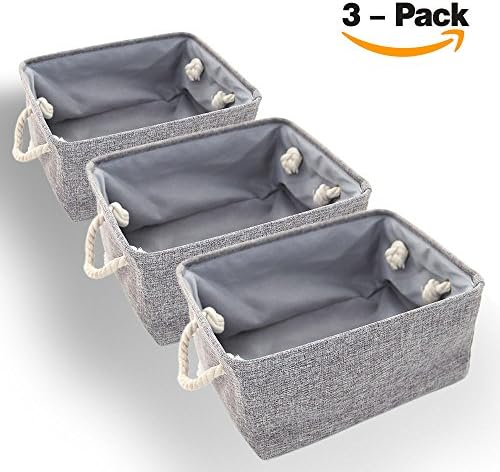 UPHAN Foldable Linen Cloth Storage Bins Foldable 3 Pack, Gray 12.2" 8.3" 4.8" S Size for DVD Shlef &amp; Pet Toy