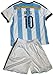 FWC 2014 Argentina Home Messi 10 Futbol Football Soccer Kids Jersey & Short