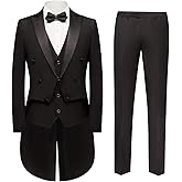 MOGU Suits for Men, Slim Fit Swallow-Tailed Coat for Performances Jacket, 3 Piece