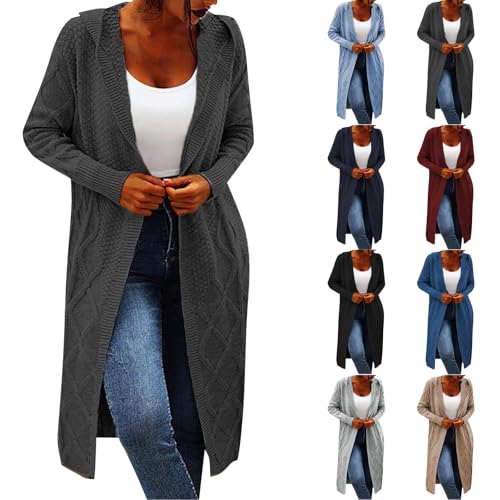 Angxiwan Black Cardigan Women Cardigans for Women UK Chunky Cable Knit Cardigan Casual Open Front Jumpers Long Sleeve Waterfall Jackets Chocolate Brown Fall Clothing Womens Cardigans Size 12