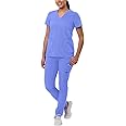 Adar Addition Go-Basic Scrub Set for Women - Slim V-Neck Scrub Top & Skinny Cargo Scrub Pants
