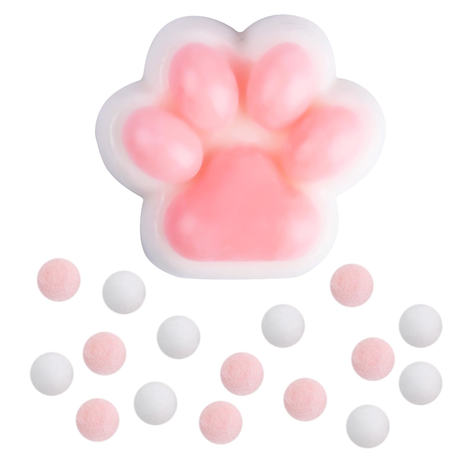 Taba Squishy Cat Paws Kawaii Soft Squishy Toy with 10 Mini Fluffy Balls - Funny Novelty Cute Animal Stress Relieving Fidget Toy for Kids, Teenagers, Adults (Pink)