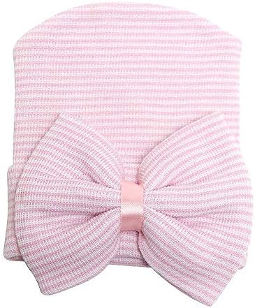 Fliyeong Durable Baby Caps - Newborn Baby Hospital Hat Beanie With Bow Cute Soft Sweet Baby Caps Pink