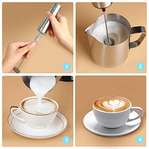Milk Frother Electric Portable Stainless Steel Double-Whisks Handheld Battery Operated Drink Mixer Fast Foam Maker Easy Cleaning For Coffee, Latte, Cappuccino, Hot Chocolate