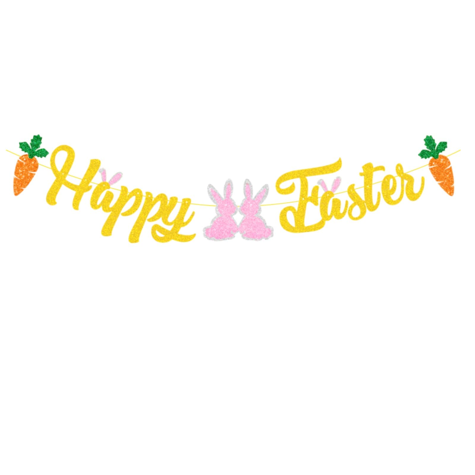 Happy Easter Bunting Banner Decoration Glitter Hanging Garland for Easter Day Home School Decoration Favors Photo backdrop Party Supplies