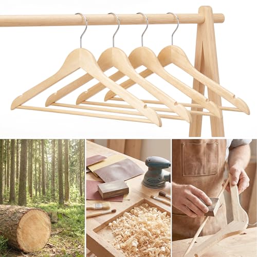 HOUSE DAY Wooden Clothes Hangers, Pack of 20, Natural Wooden Clothes Hangers with 360° Rotating Hook & Non-Slip Notches, Sturdy Wooden Hangers for Jackets, Shirts & Coats - Clothes Storage