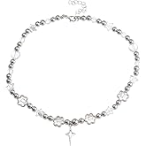 Izpack Fashion Star Beaded Chain Choker Necklace for Women Acrylic Love Heart Flower Starburst Bead Ball Chain Adjustable Necklaces Chic Jewelry Gifts 16 Inch