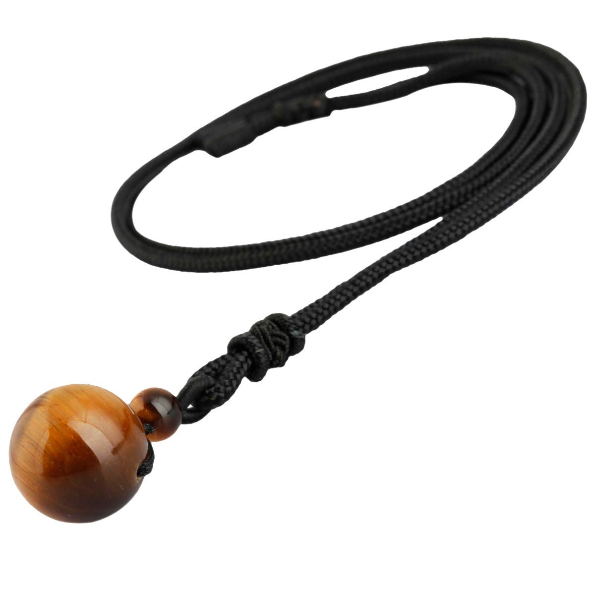 KYEYGWO 16 mm Brwon Tiger Eye' s Round Stone Bead Pendant Necklace for Men Women with Adjustable Chain