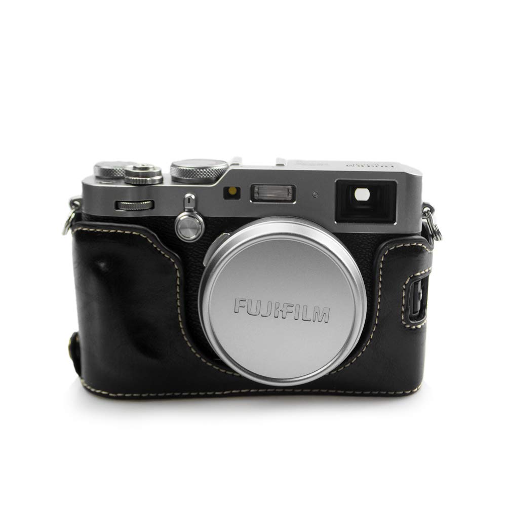 kinokoo Camera Leather Half Case Bottom Case for Fujifilm X100F PU Leather Bottom Open-able (Black)