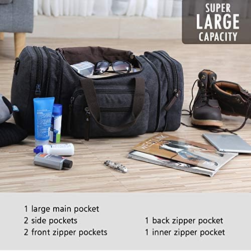 Toupons Travel Duffel Bag for Men Canvas Overnight Weekend Bag (Black ) 6 Toupons Travel Duffel Bag for Men Canvas Overnight Weekend Bag (Black )