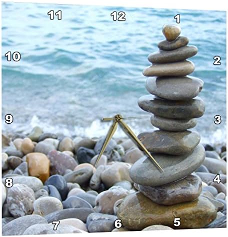 3dRose Zen Stone Tower on Pebble Beach - Peaceful Harmony - Stacked Shiny Round Ocean Sea Rocks - Balance - Wall Clock, 13 by 13" (DPP_157790_2)