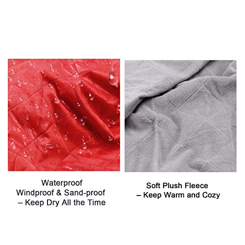 URPRO Waterproof Warm Fleece Outdoor Blanket Extra Large Lightweight Portable with Carry Bag for Stadium, Picnic, Camping, Beach, Dogs, Sofa RED - Thumbnail 2
