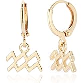 TGOLM 14k Gold Plated Zodiac Sign Drop Hoop Earrings for Women Birthday Gift
