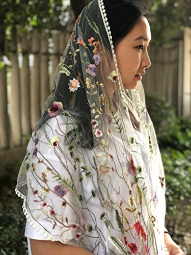 FANFAN Wildflowers Floral Lace Wrap Mantilla Floral Vintage Inspired Lace Chapel Veil Y038