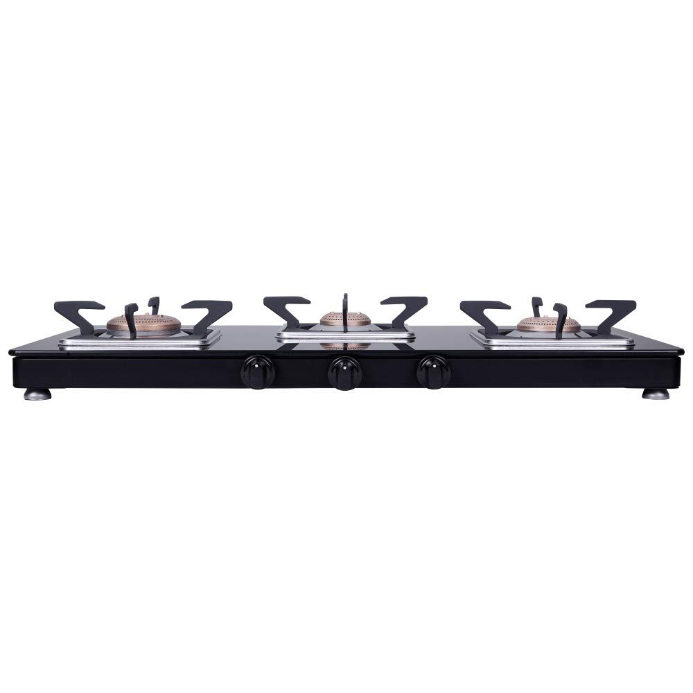 Slimmest 3 Burner Gas Stove with Square Grid and Brass Burner Elica Best Price With