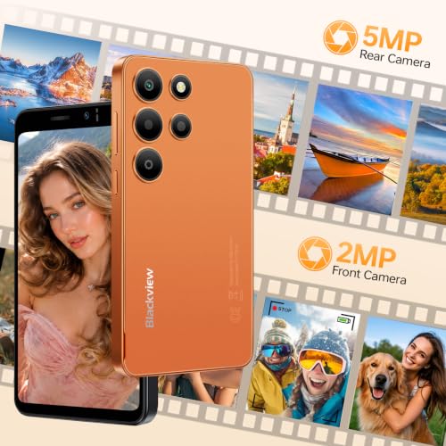 Blackview Wave 2C Smartphone Pas Cher Android 16 (2026), Écran 5", Orange | 12Go(3+9)+32Go/TF 1To Telephone Portable Pas Cher, Batterie 3000mAh Téléphone, Caméra 5MP+2MP, 4G Dual SIM, Face ID, 3.5mm