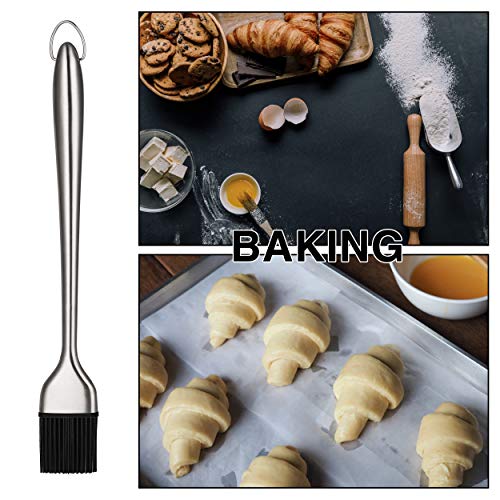 VOXLOVA Basting Brush, BBQ Grilling Pastry Brush - Food Grade 304 Stainless Steel Handles with Back up Silicone Brush Heads, for Kitchen Cooking, Marinating, Baking