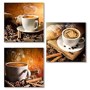 3 Piece Canvas Wall Art for Living Room, Bedroom The Aroma of Coffee Canvas Prints for Home Decoration Ready to Hang - 12"x12"x3 Panels