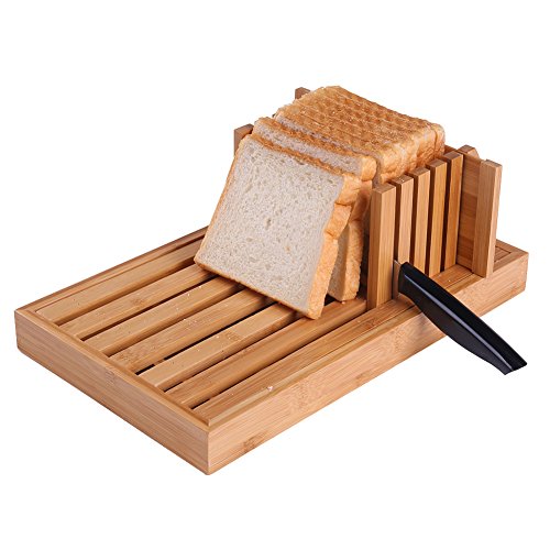 ISINO Eco-Friendly Bamboo Fiber Bread Slicer Cutting Board with Compact Foldable Stabilizer Stop Board and Built-In Crumb Catcher(13.4 x 8.3 x 4.1 Inch) - Thumbnail 7