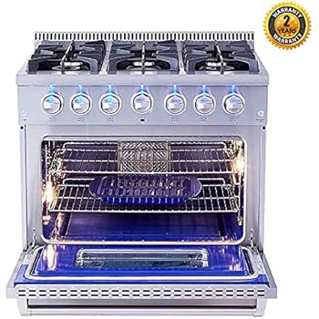 Thor Kitchen 36 inch Freestanding Pro-Style Professional Gas Range with 5.2 Cu. Ft. Oven, 6 Burners, in Stainless Steel - HRG3618U