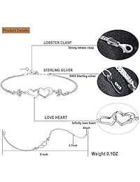 DESIMTION Womens 925 Sterling Silver Heart Bracelet Forever Love Adjustable Bracelets Gifts for Women Girls Girlfriend Christmas