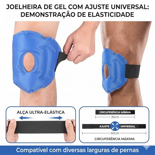 Compressa Térmica Gel para Joelho 2 em 1, Frio e Quente, Joelheira Ortopédica Anatômica, Alívio de Dor e Inchaço, Azul