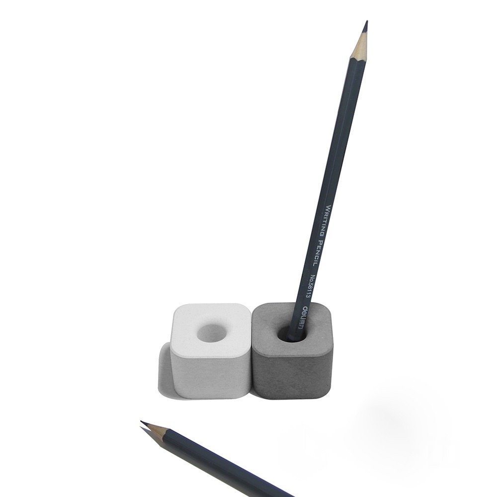 anaan Toothbrush Holder Pen Stand Eyeliner Holder of Concrete Cosmetic Makeup Storage Design Bathroom Accessory Office Supply Geometric Industrial (Set of 2, round corner, white and grey)