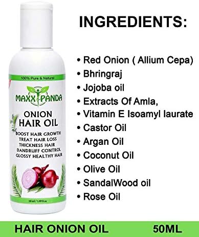 Maxx Panda Lite Onion Hair Oil For Hair Regrowth|Hair Fall Treatment | Stop Dandruff | Use For Men & Women – With Red Onion, Bhringraj, Amla, Jojoba, (50 ML)