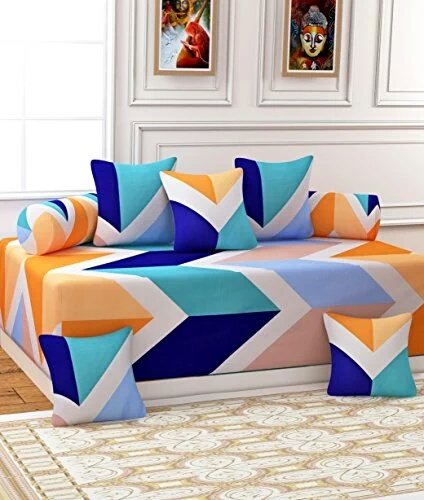 choice homes 3D Diwan Set 8 Pieces - 5 Cousins, 2 Bolster with Single Bedsheet Combo (Cotton, Standard, Multicolour)