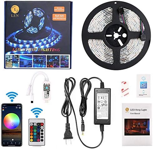 LEN LED Strip Lights, WiFi Wireless Smart Phone Controlled Light Strip Kit 16.4ft 150leds 5050 Waterproof IP65 LED Lights,Working with Android and iOS System,IFTTT, Google Assistant