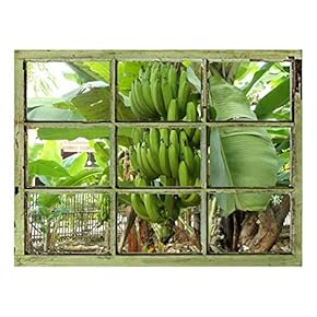 Window View Wall Mural - Banana Trees in The Yard - Vintage Style Wall Decor - Peel and Stick Adhesive Vinyl Material - 24x32 inches
