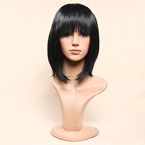 Secretgirl Shot Bob Black Wig with Bangs Natural Hair Full Head Wig for Women Costume Party