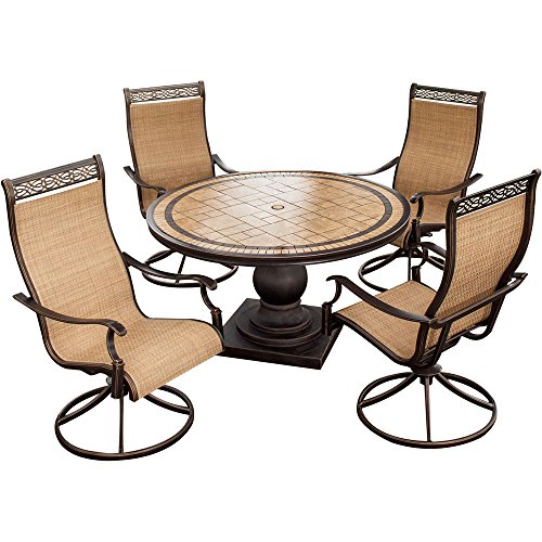 Hanover 5Piece Monaco Tan Sling Swivel Rocker Chairs and 51" Round