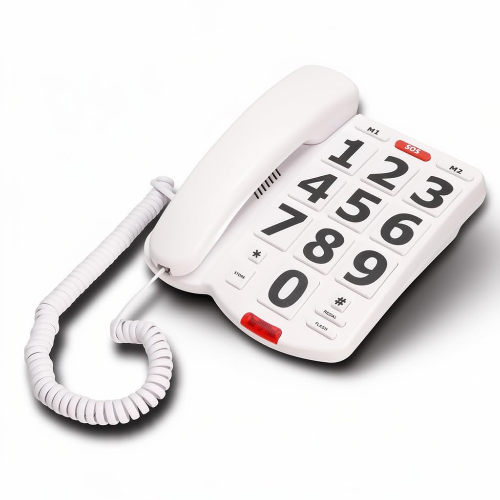 Big Button Phone for Senior, Corded Landline Telephone, One Touch Speed Dialing, for Visually Impaired Elderly, Loud Speaker Ringer for Hearing Impaired, Easy to Use