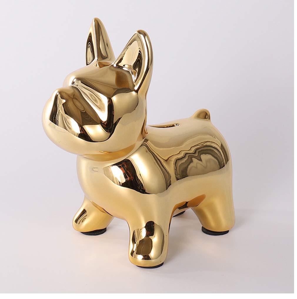 LXX1 Ceramic French Bulldog Statue, Resin Standing Frenchie Figurine Dog Sculpture,Decorative Modern Home Decor Ornaments Creative Gift Minimalist Coin Piggy Bank,Gold