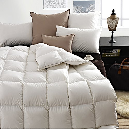 SNOWMAN White Goose Down Comforter Queen Size 100% Cotton Shell Down Proof-Solid White Hypo-allergenic