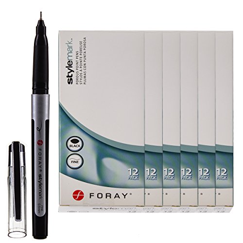 Foray Stylemark 72 Pack Porous Point Pens Fine Line 0.5mm Tip Black Ink Smooth Writing Marker Set