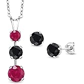 Gem Stone King 925 Sterling Silver Red Ruby and Black Sapphire Pendant and Earrings Jewelry Set For Women (3.42 Cttw, Gemstone July Birthstone, with 18 Inch Chain)