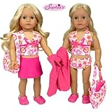 Sophia's 18 Inch Doll Bathing Suit 6 Piece Set, Fits 18 Inch American Girls Dolls & More! 2 Pc. Bathing Suit, Skirt, Sandals, Beach Bag, & Towel