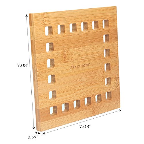 Bamboo Trivet Set of 2 Pack,Trivet Mats Hot Pot Holder Pads For Kitchen Tool is Heat Resistant by Artmeer