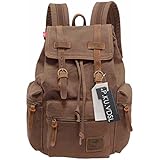 Canvas Backpack, P.KU.VDSL-AUGUR SERIES Vintage Canvas Leather Backpack Hiking Daypacks Computers Laptop Backpacks Unisex Casual Rucksack Satchel Bookbag Mountaineering Bag for Men Women