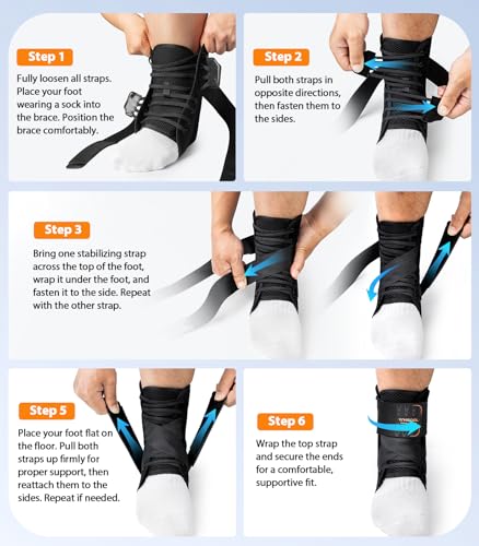 WHCOOL Slim-Fit Ankle Brace for Sprained Ankle, Quick Lace Up Ankle Support for Women Men with 2 Auto-Shaped Pads, Air Fabric Cool Ankle Stabilizer for Injury Recover, Running,Sports, M(12”-13”)