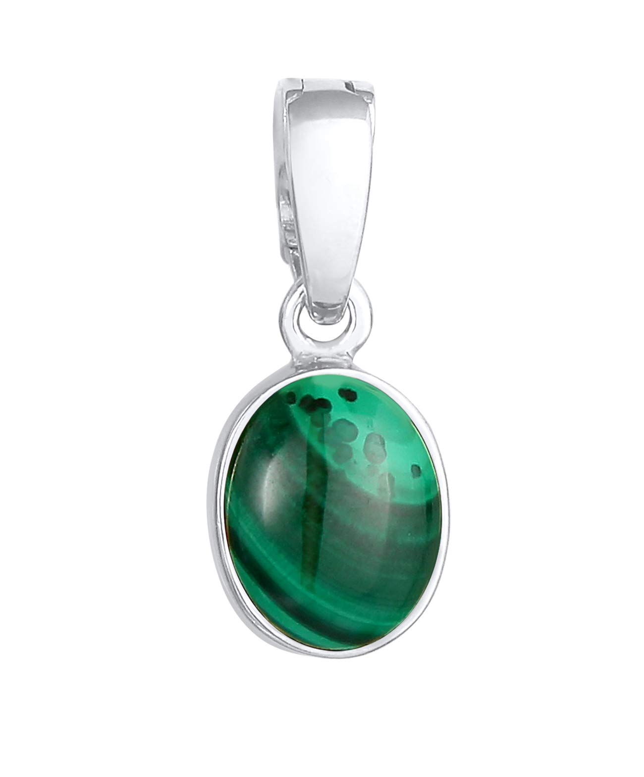 Classic Gemstone Pendant in 925 Sterling Silver with a Malachite Stone (10 mm), Handmade Women's Pendant for Silver Chains or Necklaces, Colour: Green, 0511730420, Sterling Silver, Malachite